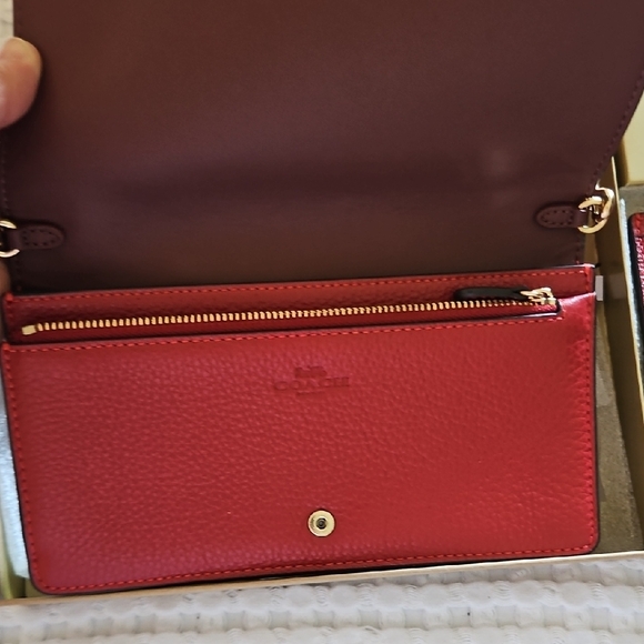 Coach Red Pebbled Leather Crossbody with Matching Card Case - Picture 3 of 5